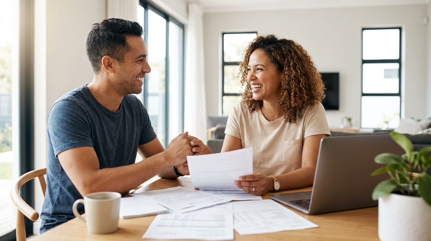 Happy couple debt-free